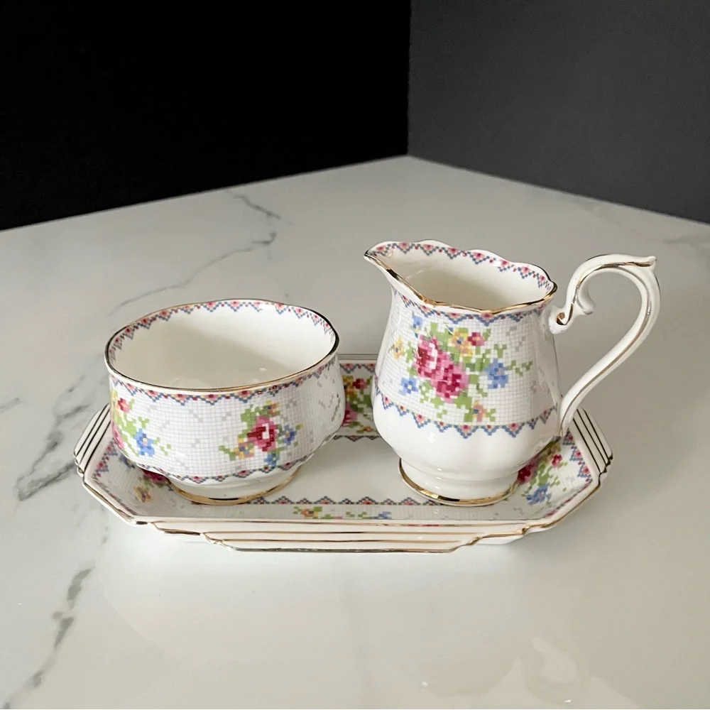 Sugar, Creamer & Tray SET - Petit Point by Royal Albert